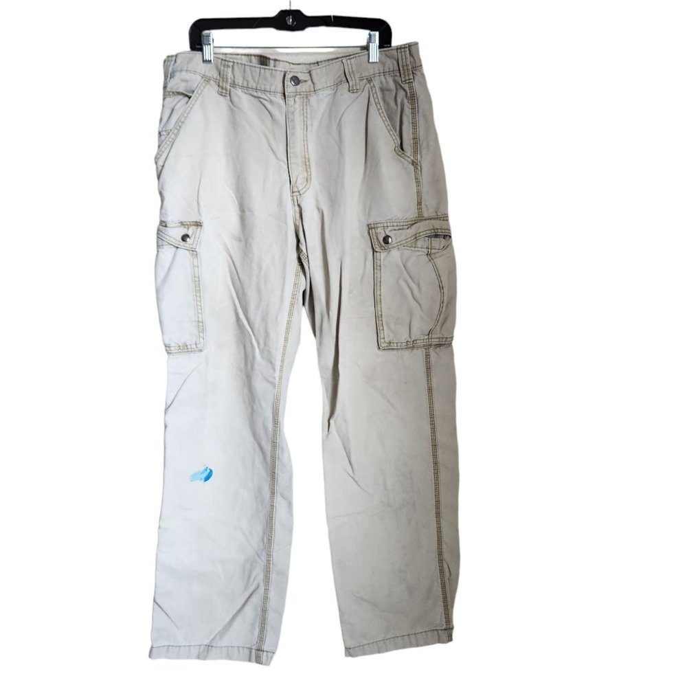 Carhartt Mens Cargo Pants Size 38 Side Pockets‎ Straight Leg Beige Canvas